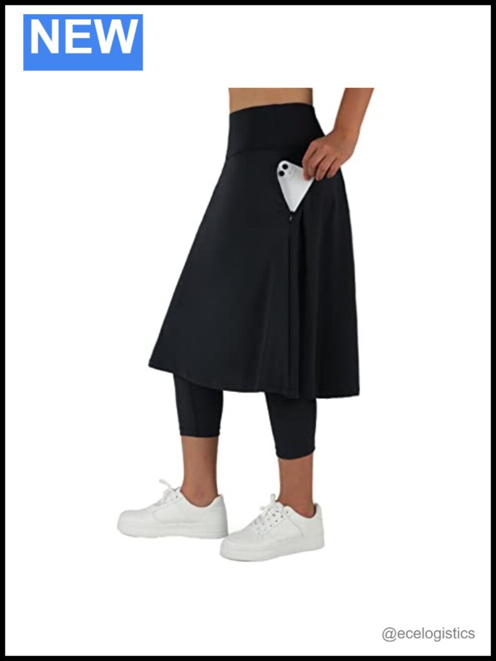 Women's Skirted Leggings with Pockets, High Waist A-Line Sports Skirt, Moisture